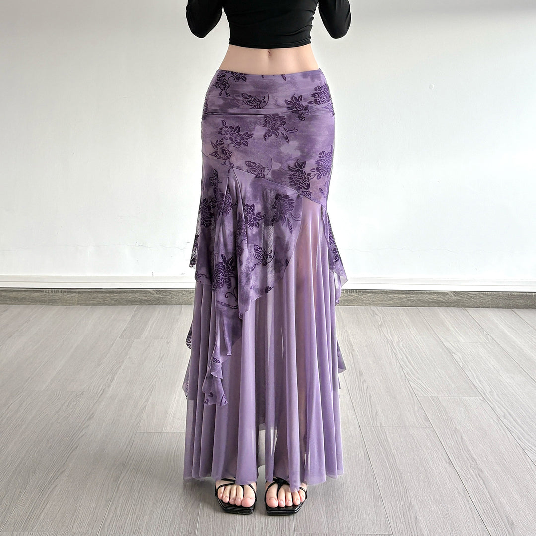 Dame Maxi-kjol med blommig design och asymmetrisk skärning Mirla-Eva Jonsson