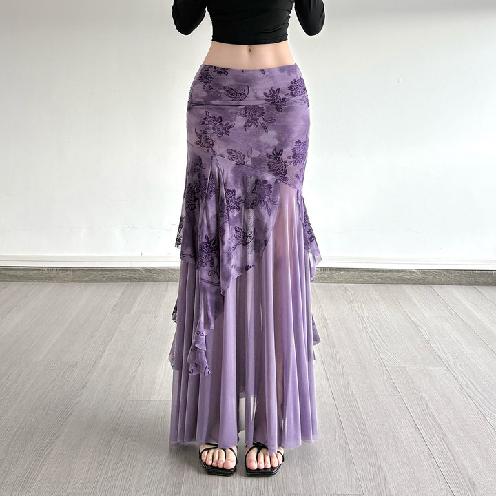 Dame Maxi-kjol med blommig design och asymmetrisk skärning Mirla-Eva Jonsson