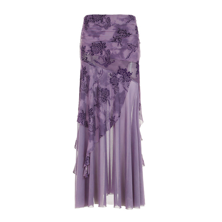 Dame Maxi-kjol med blommig design och asymmetrisk skärning Mirla-Eva Jonsson