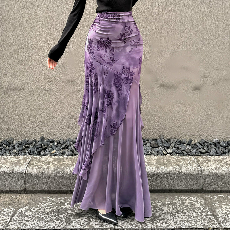 Dame Maxi-kjol med blommig design och asymmetrisk skärning Mirla-Eva Jonsson