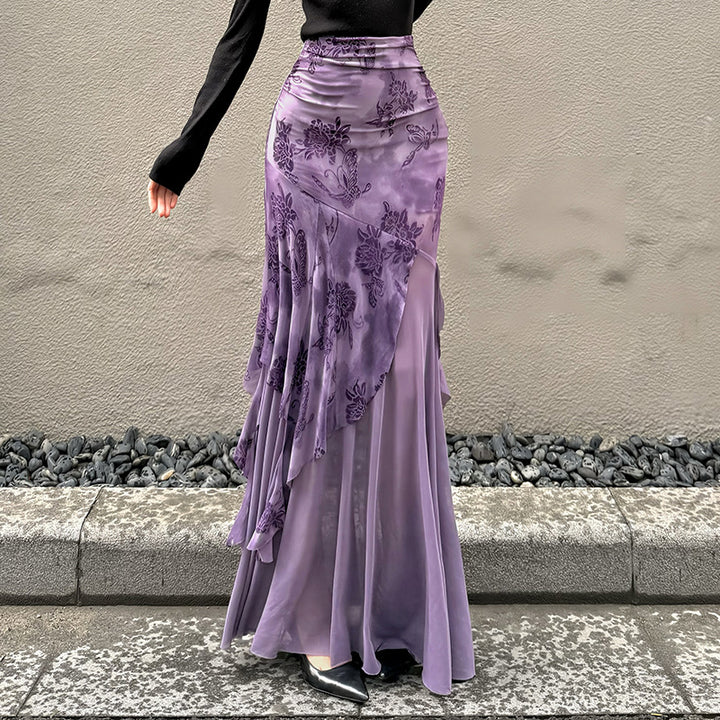 Dame Maxi-kjol med blommig design och asymmetrisk skärning Mirla-Eva Jonsson