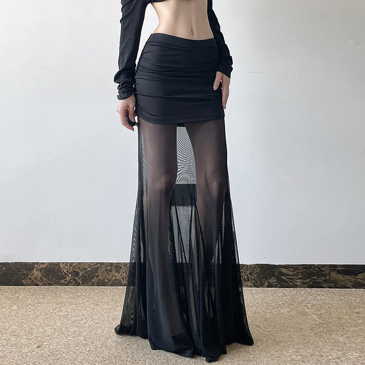Dame Maxi kjol med transparent chiffong och rynkad midja Mirla-Eva Jonsson