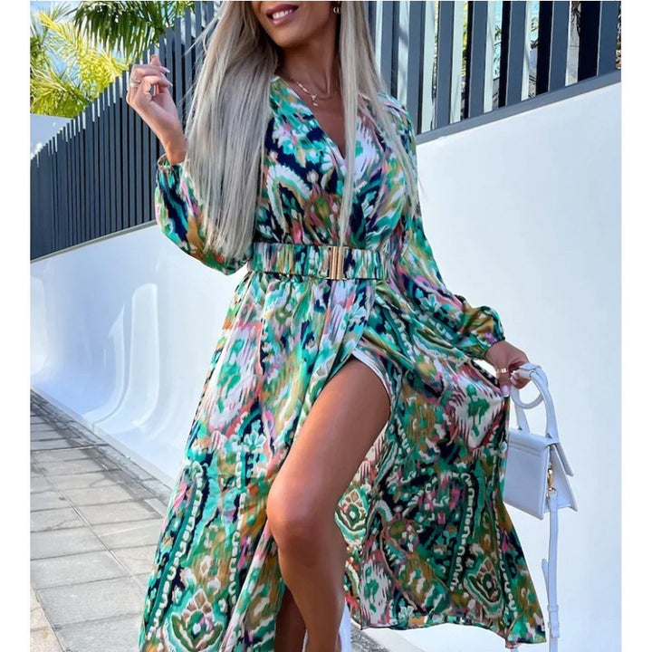 Dame Maxi-klänning med djup slits och blommönster Eva Jonsson-Eva Jonsson
