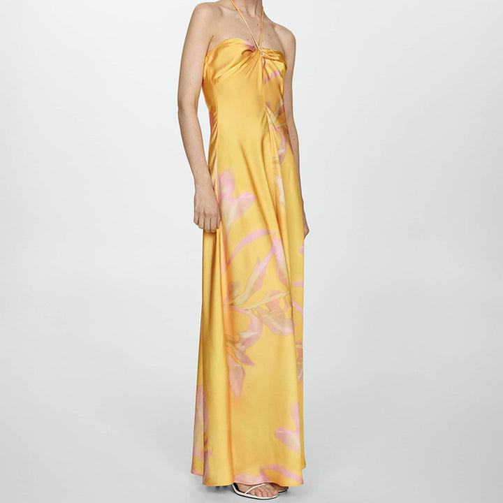 Dame Maxi-klänning med elegant drapering och blommigt mönster Mirla-Eva Jonsson