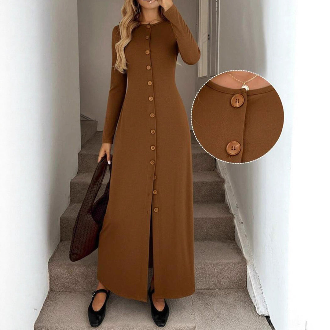 Dame Maxi-klänning med knapplist och långärmad design Mirla-Eva Jonsson
