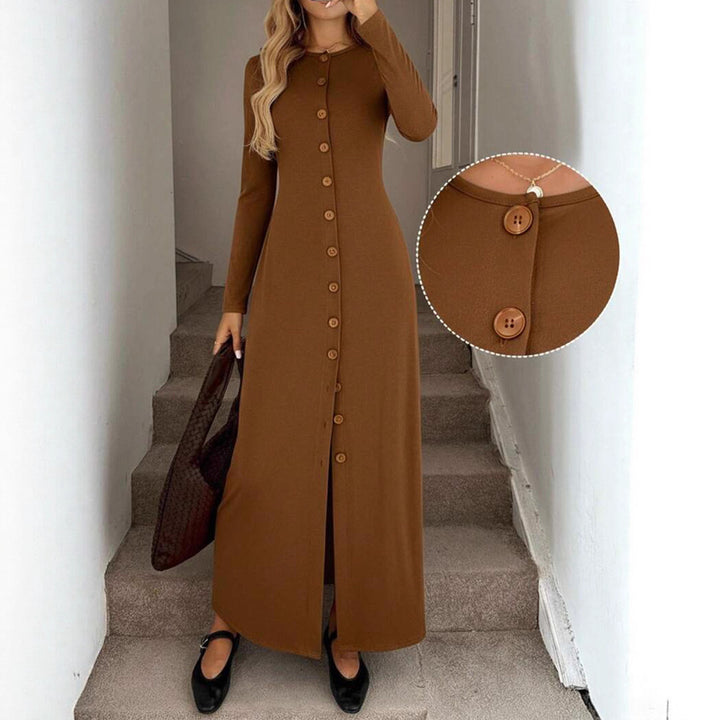 Dame Maxi-klänning med knapplist och långärmad design Mirla-Eva Jonsson