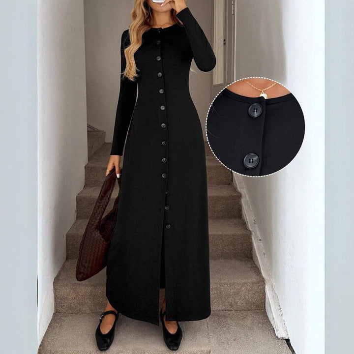 Dame Maxi-klänning med knapplist och långärmad design Mirla-Eva Jonsson