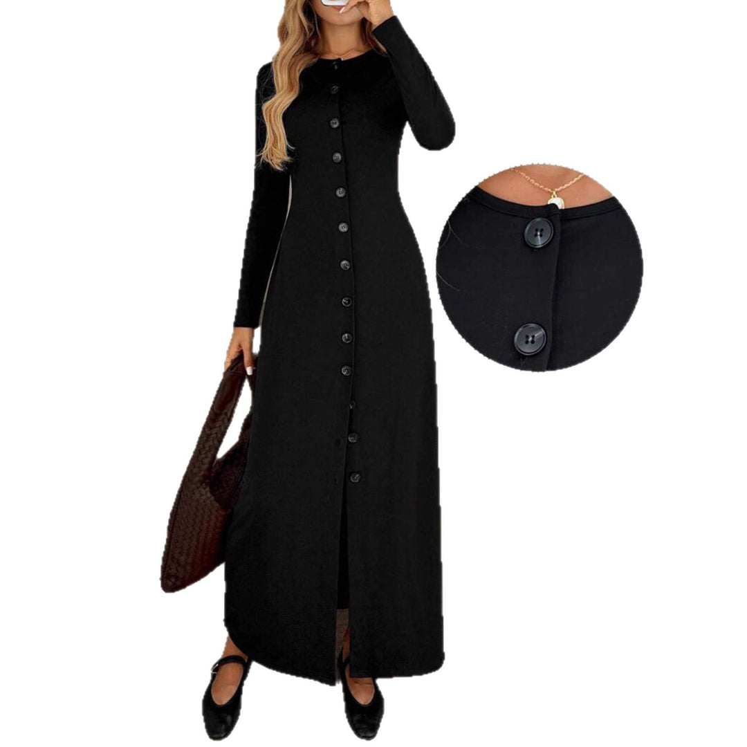 Dame Maxi-klänning med knapplist och långärmad design Mirla-Eva Jonsson