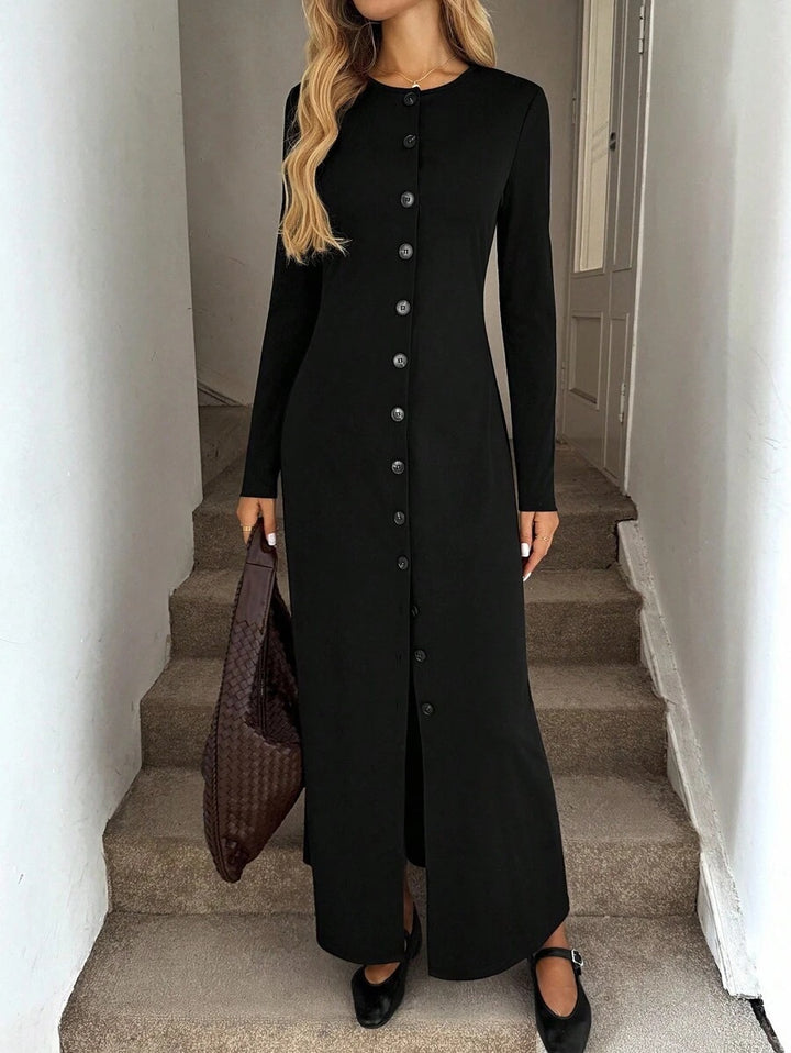 Dame Maxi-klänning med knapplist och långärmad design Mirla-Eva Jonsson