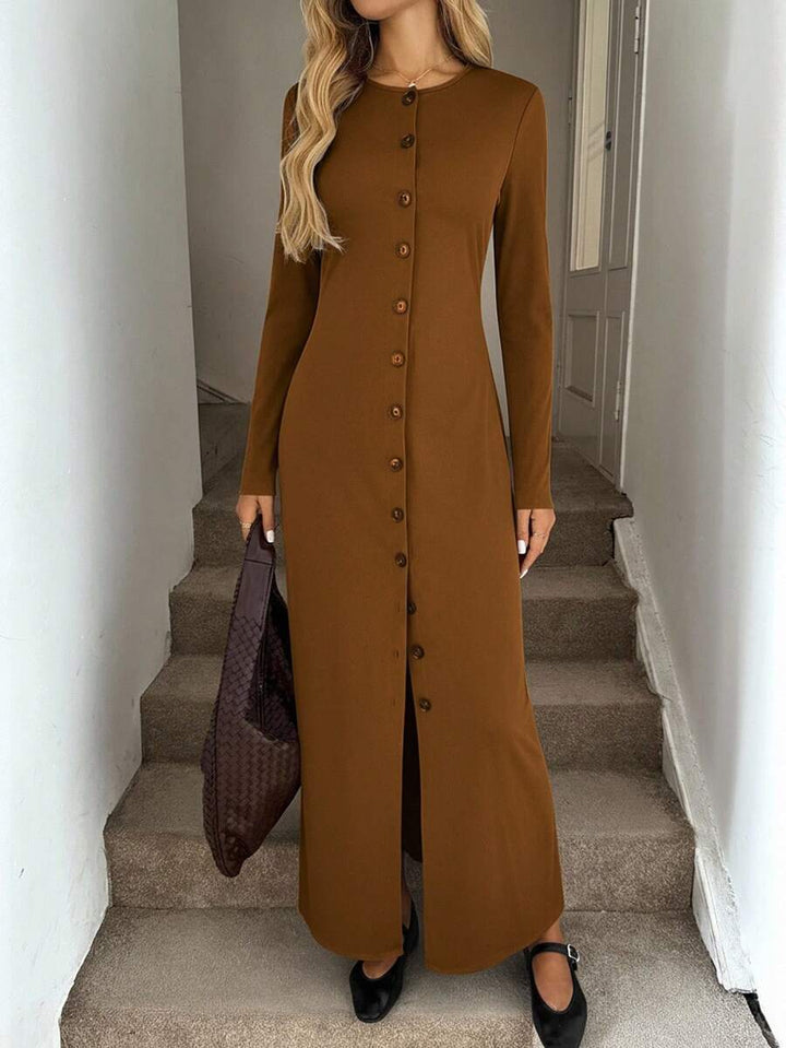 Dame Maxi-klänning med knapplist och långärmad design Mirla-Eva Jonsson