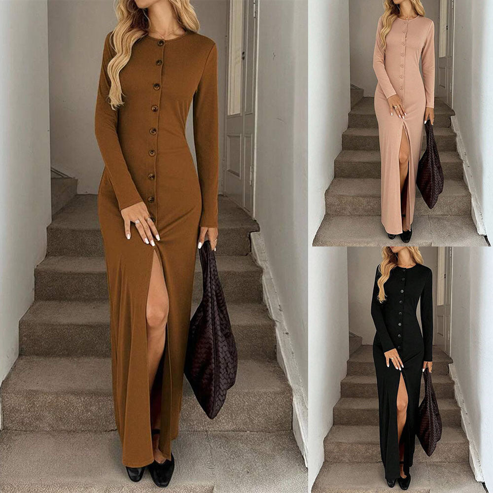 Dame Maxi-klänning med knapplist och långärmad design Mirla-Eva Jonsson