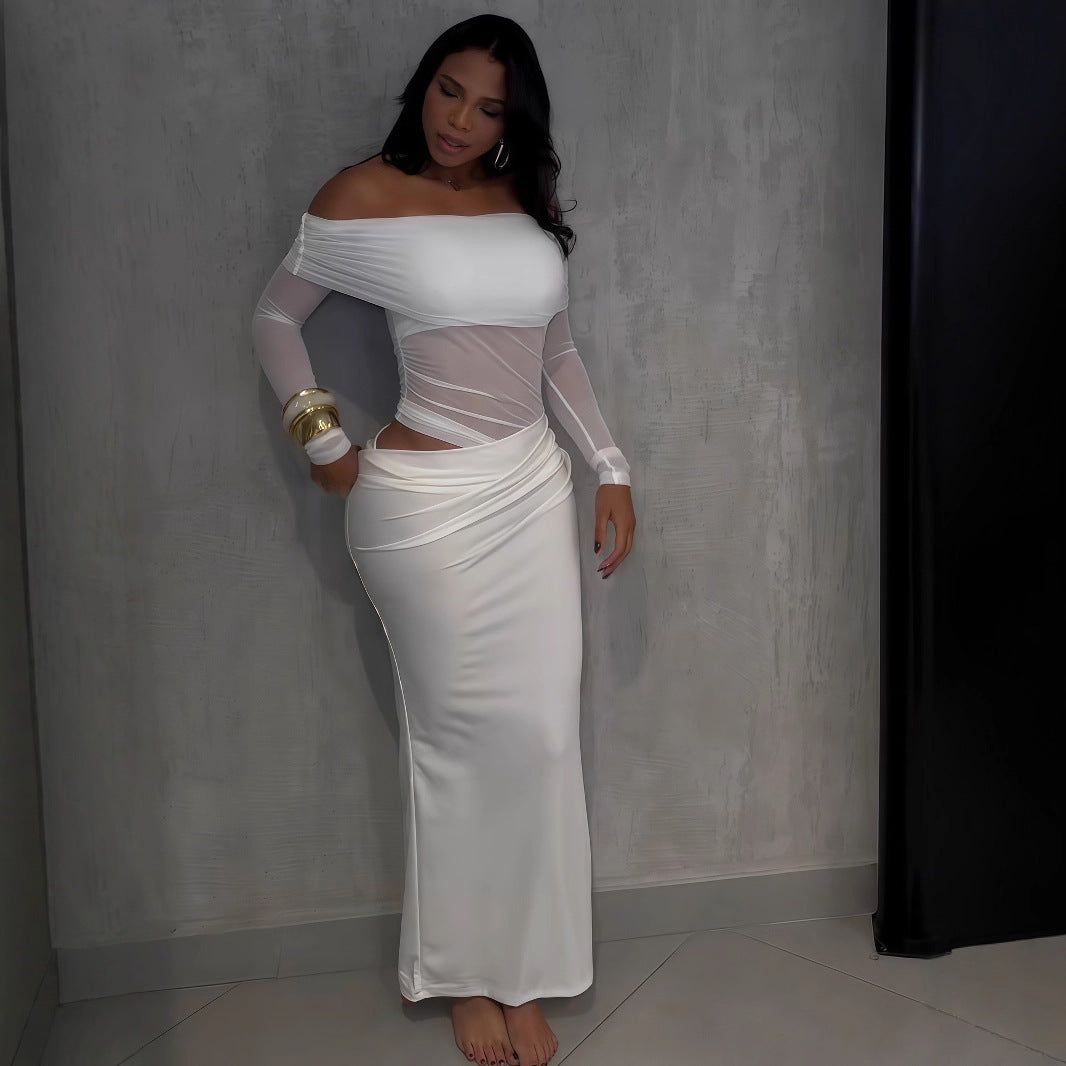 Dame Maxi-klänning med off-shoulder design och elegant drapering Mirla-Eva Jonsson