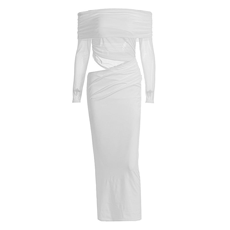 Dame Maxi-klänning med off-shoulder design och elegant drapering Mirla-Eva Jonsson