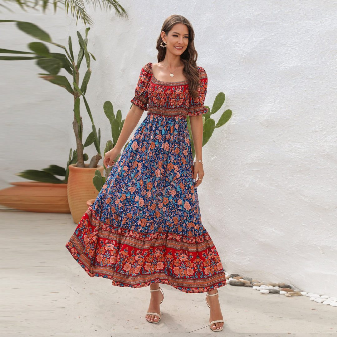 Dame Maxi-klänning med off-shoulder passform och blommönster Mirla-Eva Jonsson