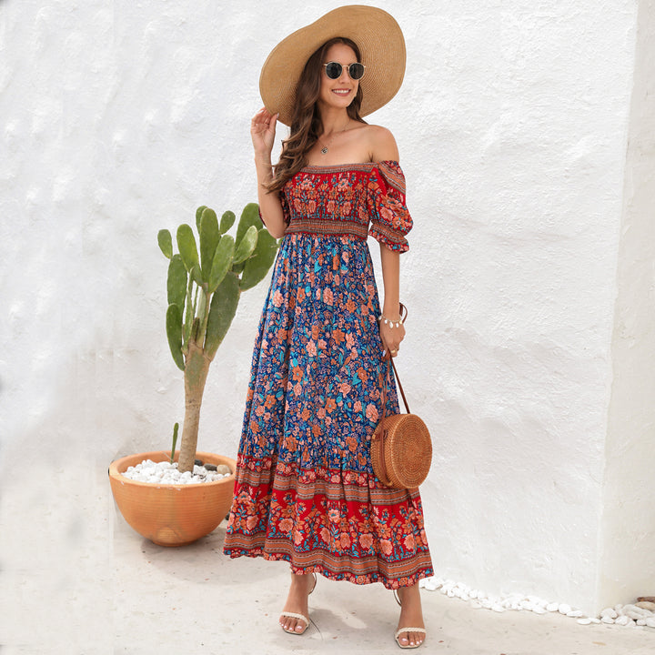Dame Maxi-klänning med off-shoulder passform och blommönster Mirla-Eva Jonsson