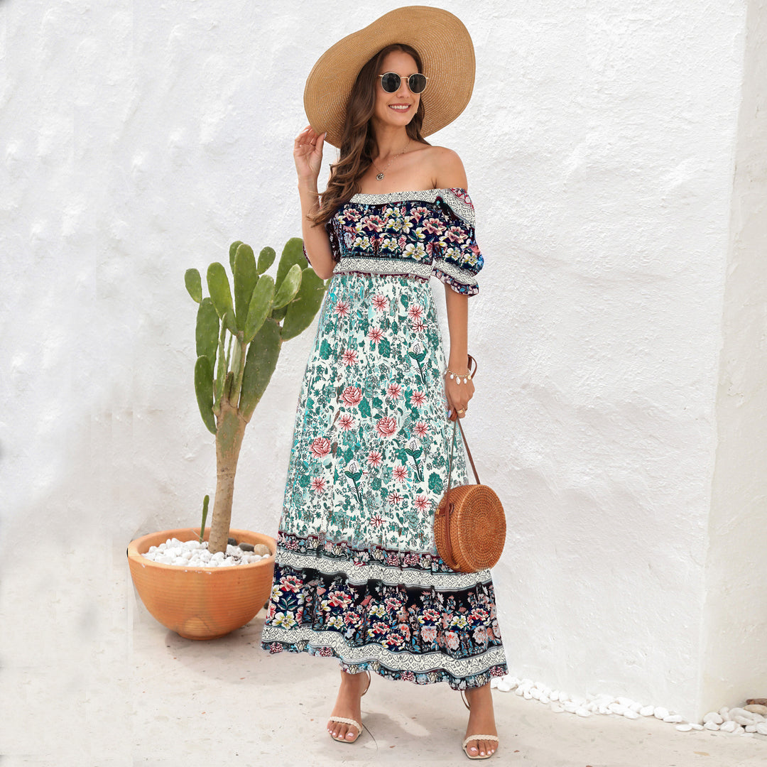 Dame Maxi-klänning med off-shoulder passform och blommönster Mirla-Eva Jonsson