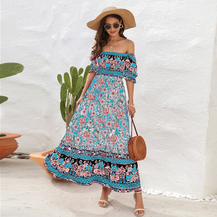 Dame Maxi-klänning med off-shoulder passform och blommönster Mirla-Eva Jonsson