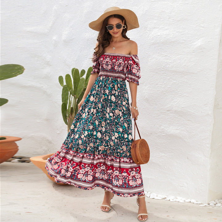 Dame Maxi-klänning med off-shoulder passform och blommönster Mirla-Eva Jonsson