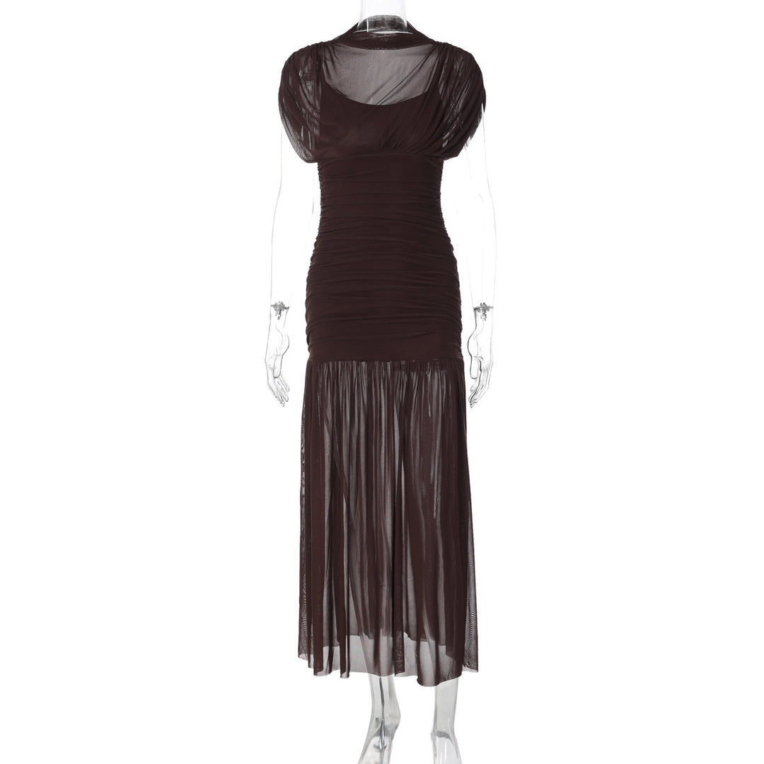 Dame Maxi-klänning med transparenta puffärmar och elegant rynkeffekt Mirla-Eva Jonsson