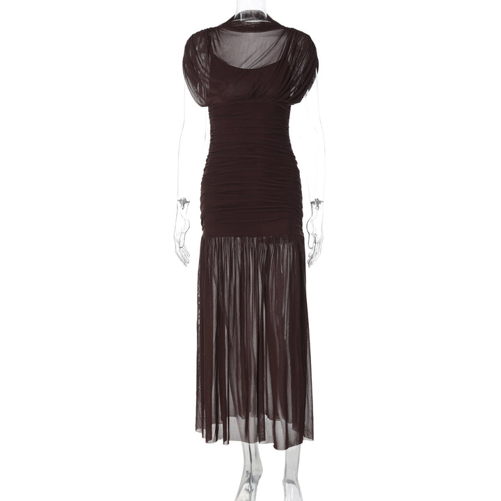Dame Maxi-klänning med transparenta puffärmar och elegant rynkeffekt Mirla-Eva Jonsson