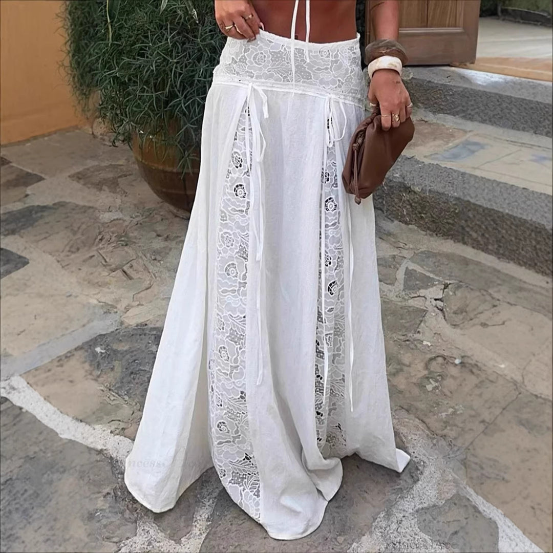 Dame Maxi-skjorta med elegant spetsdesign och sidoband Mirla-Eva Jonsson