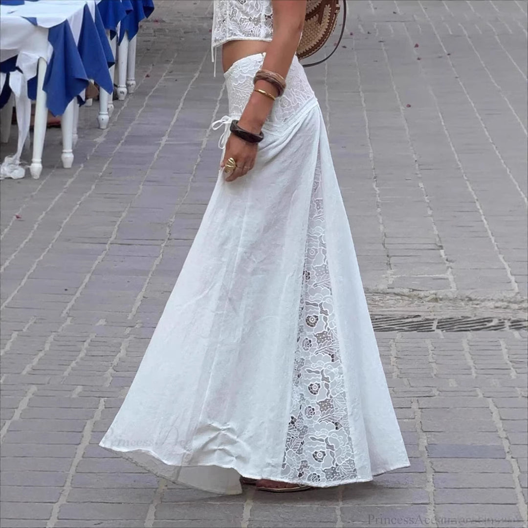 Dame Maxi-skjorta med elegant spetsdesign och sidoband Mirla-Eva Jonsson