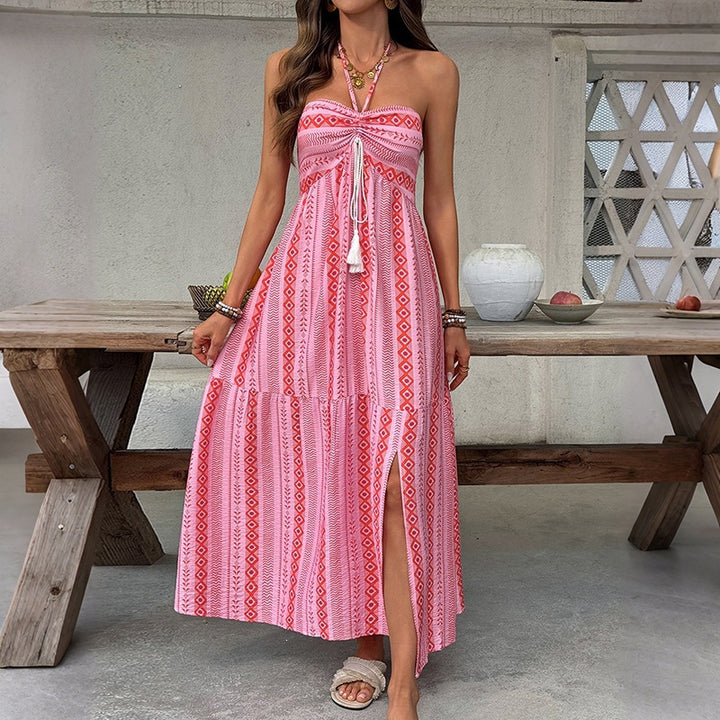 Dame Maxi-strandklänning med elastisk överdel och lekfullt mönster Mirla-Eva Jonsson