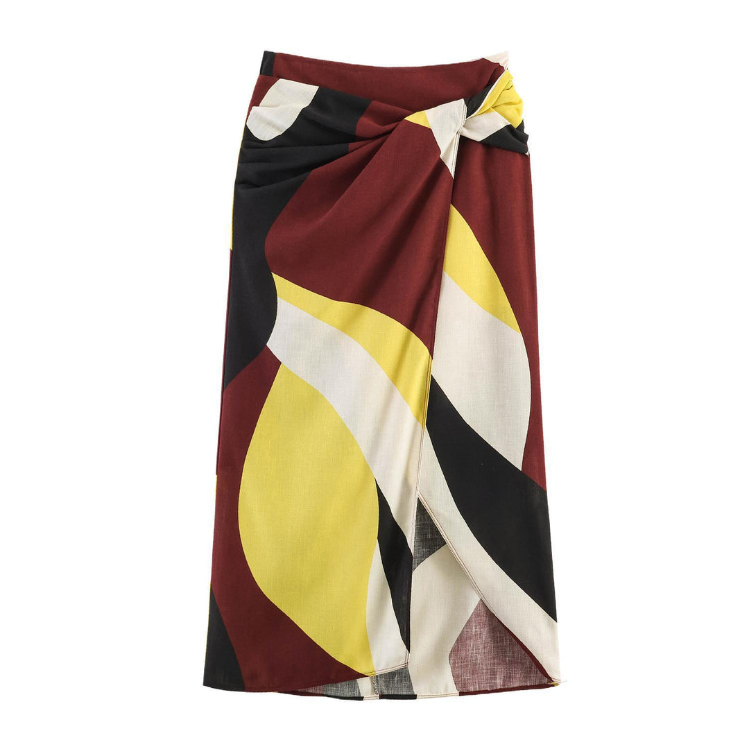 Dame Maxikjol med färggrafikdesign och elegant drapering Mirla-Eva Jonsson