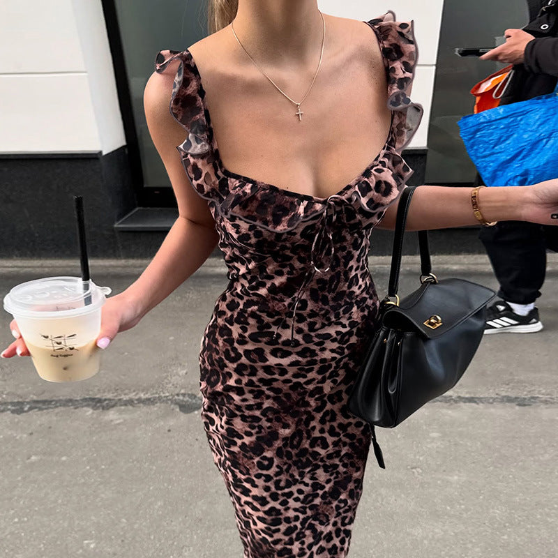 Dame Maxikjol med förföriskt leopardmönster och volangdetaljer Mirla-Eva Jonsson