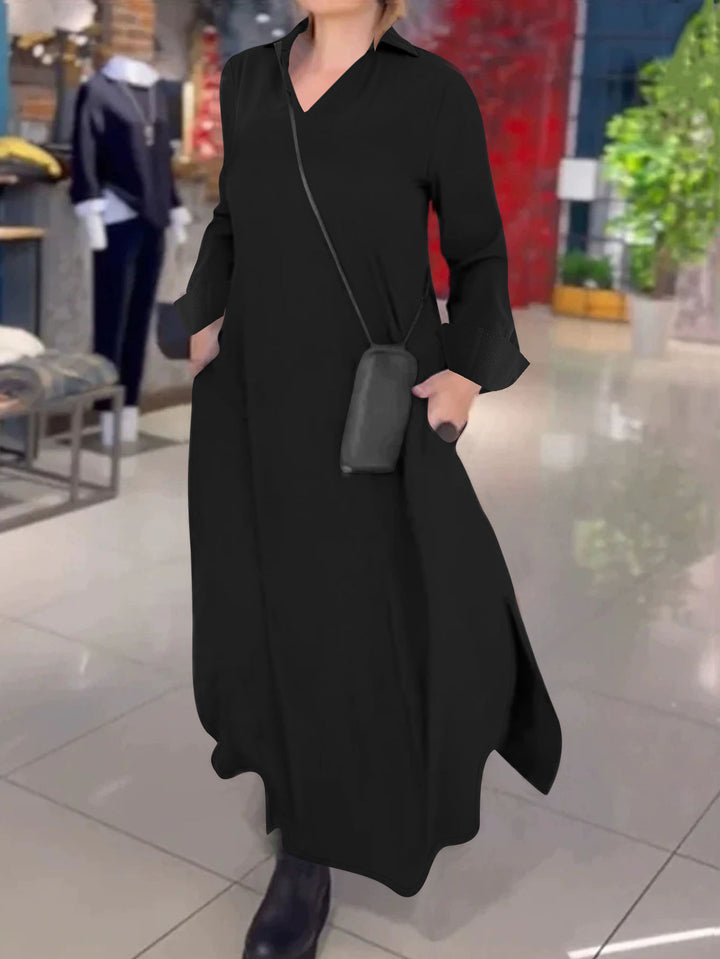 Dame Maxiklänning med V-ringning och praktiska fickor Mirla-Eva Jonsson