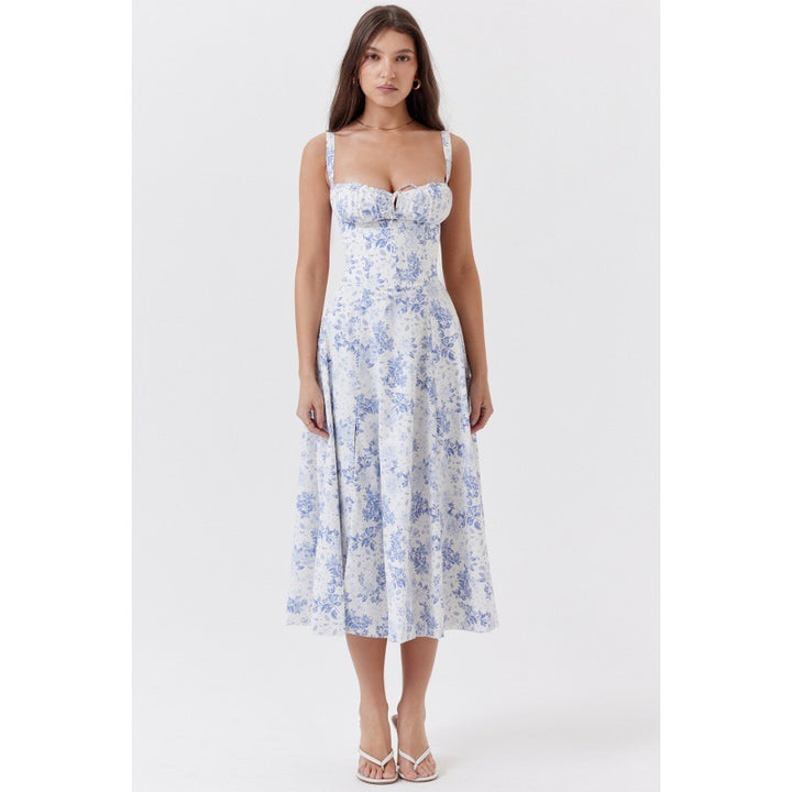 Dame Maxiklänning med blommönster och elegant slits Mirla-Eva Jonsson