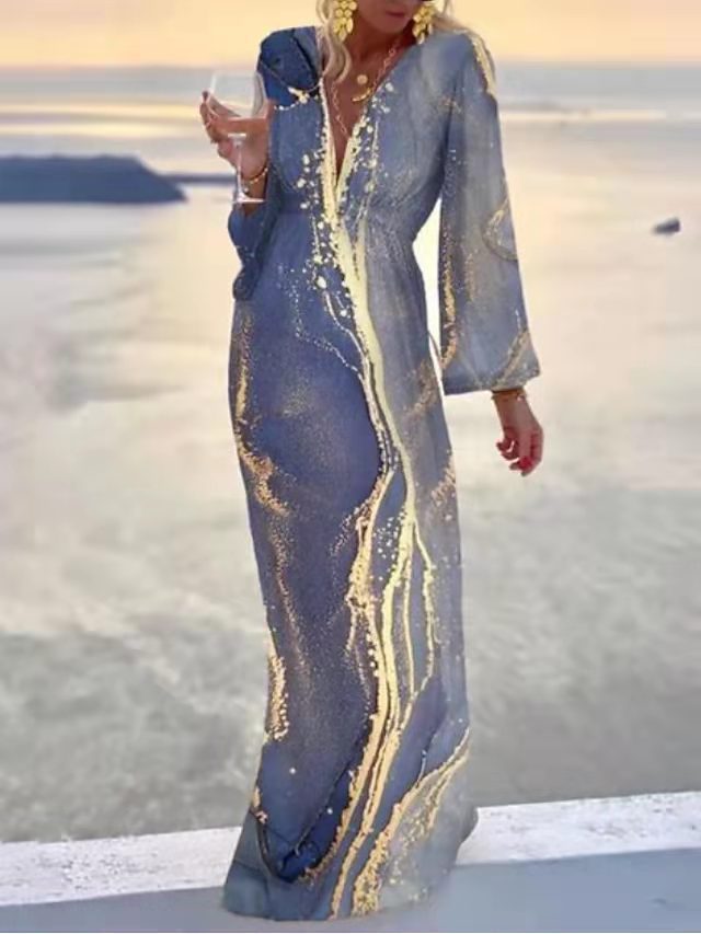 Dame Maxiklänning med elegant V-halsning och flödande snitt Mirla-Eva Jonsson