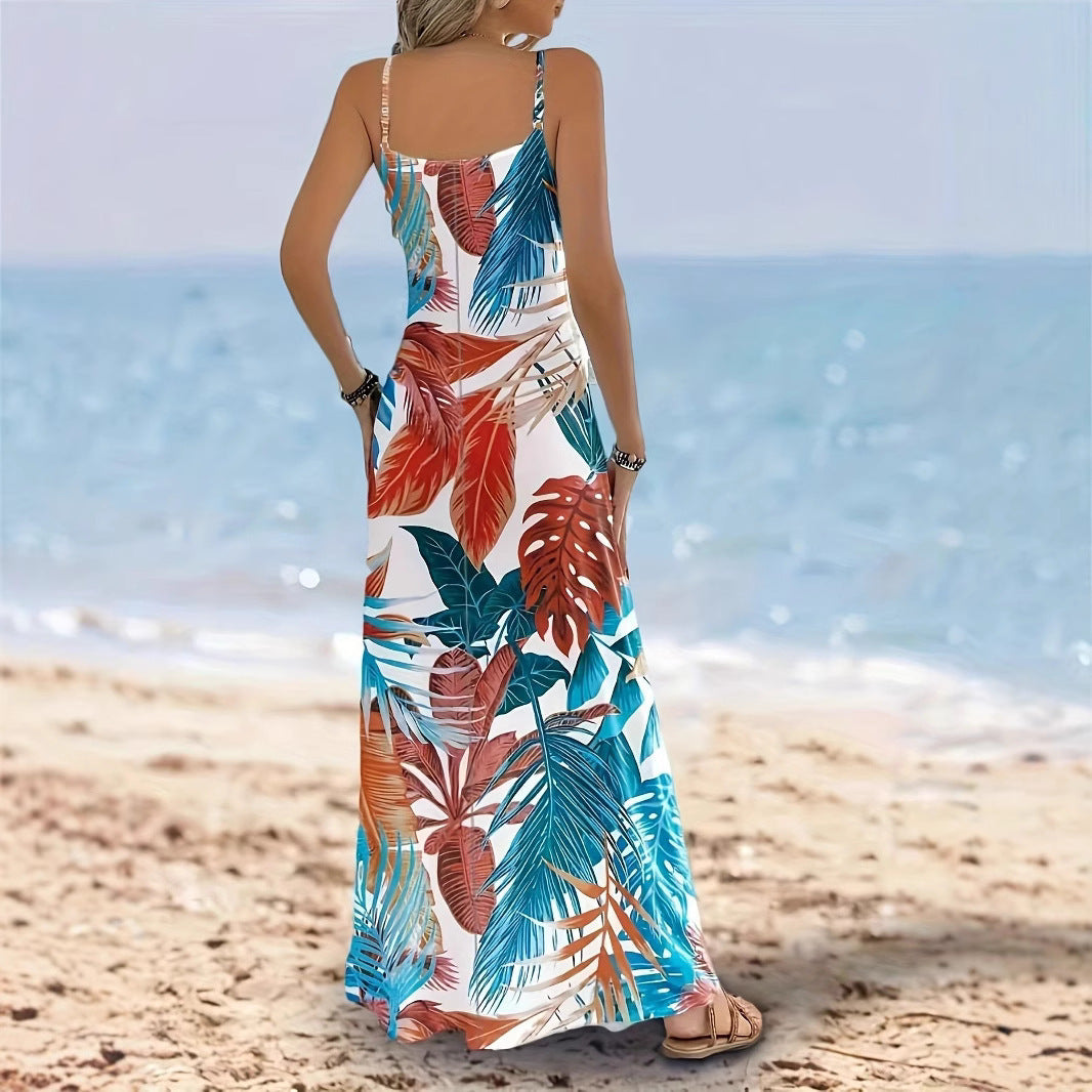 Dame Maxiklänning med elegant blommönster och smala axelband Eva Jonsson-Eva Jonsson