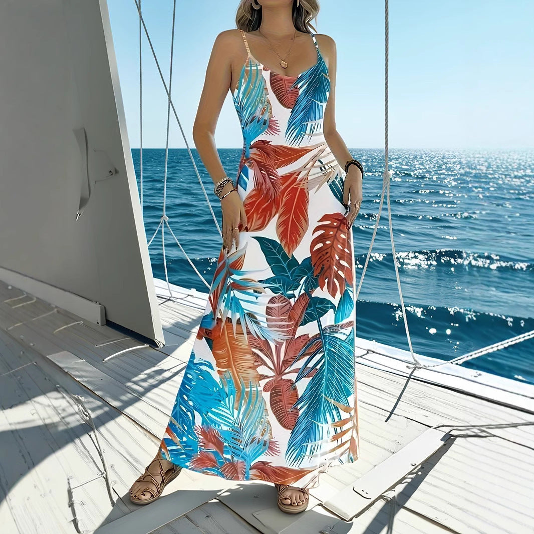 Dame Maxiklänning med elegant blommönster och smala axelband Eva Jonsson-Eva Jonsson