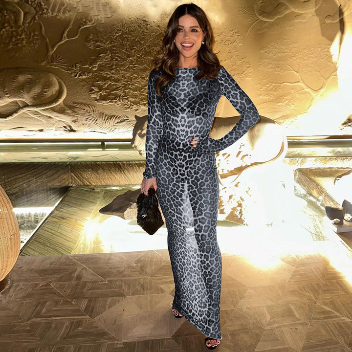 Dame Maxiklänning med elegant leopardmönster Mirla-Eva Jonsson