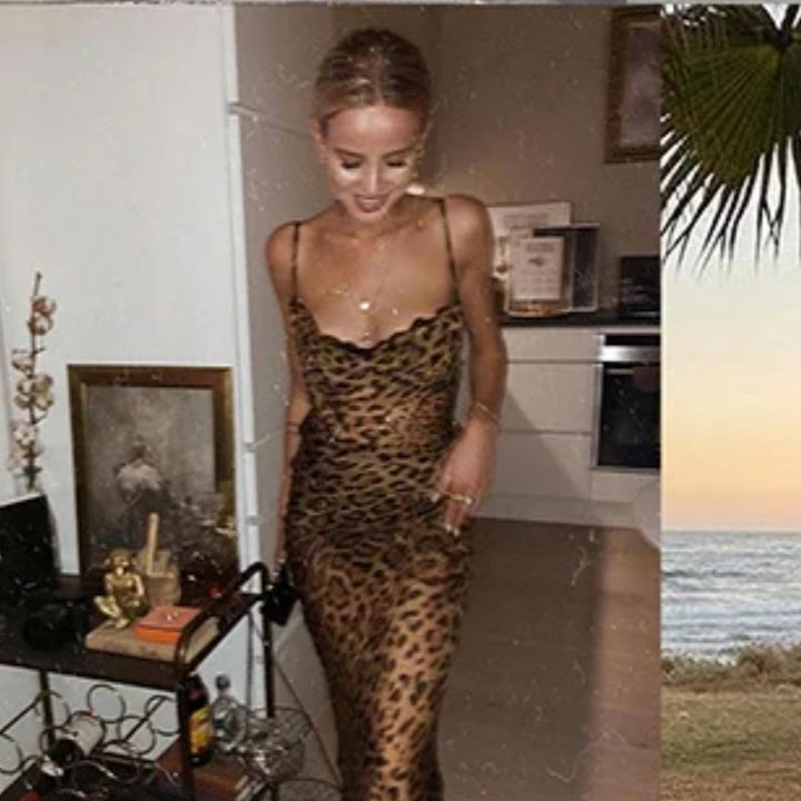 Dame Maxiklänning med gracil leopardtryck och fint tyg Mirla-Eva Jonsson