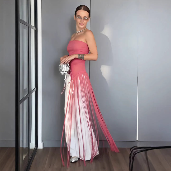 Dame Maxiklänning med skimrande fransdesign Mirla-Eva Jonsson