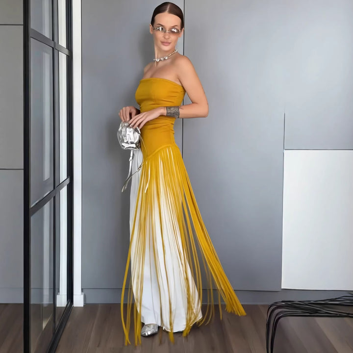 Dame Maxiklänning med skimrande fransdesign Mirla-Eva Jonsson