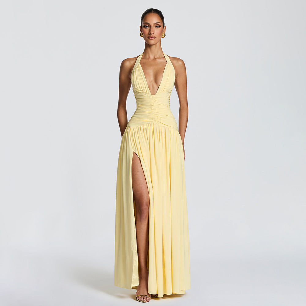 Dame Maxikleid mit tiefem V-Ausschnitt und figurnahem Rüscheneffekt Mirla-Eva Jonsson