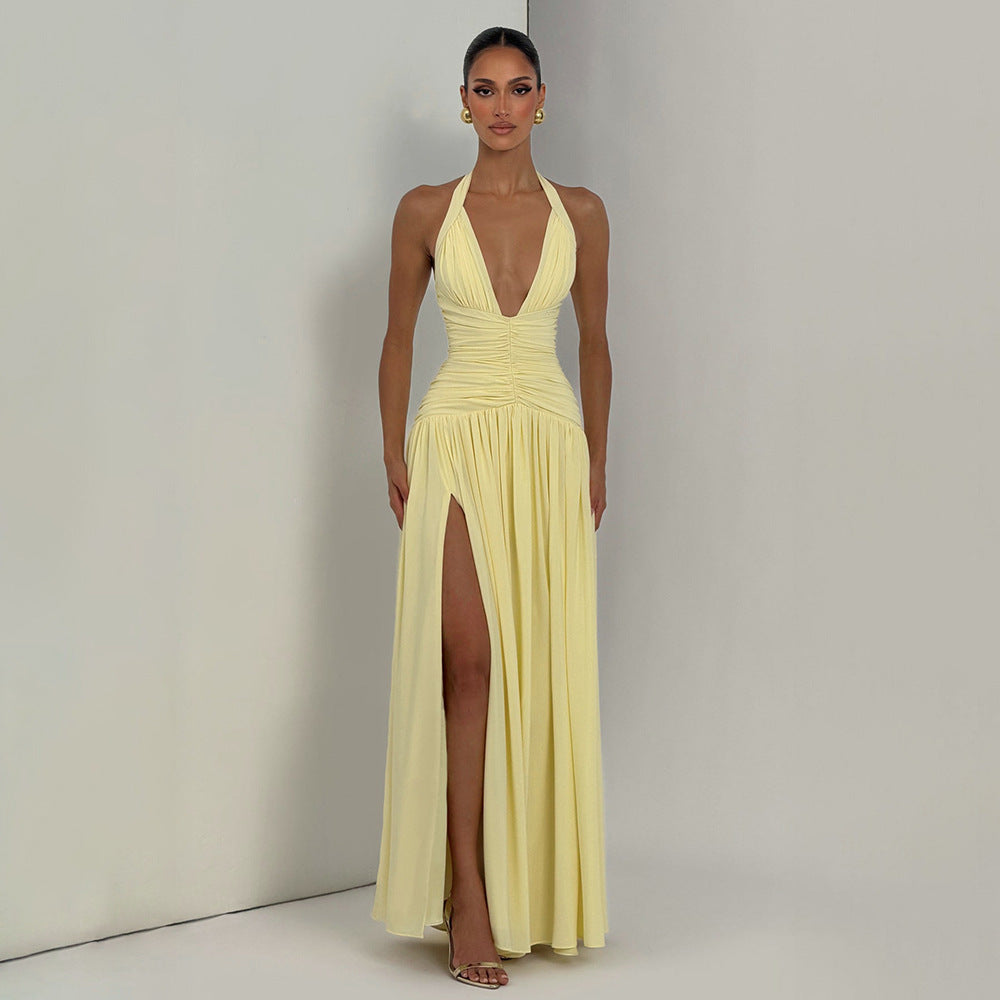 Dame Maxikleid mit tiefem V-Ausschnitt und figurnahem Rüscheneffekt Mirla-Eva Jonsson