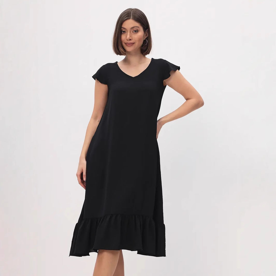 Dame Midi-dress med modernt V-ringning och volangslut Mirla-Eva Jonsson
