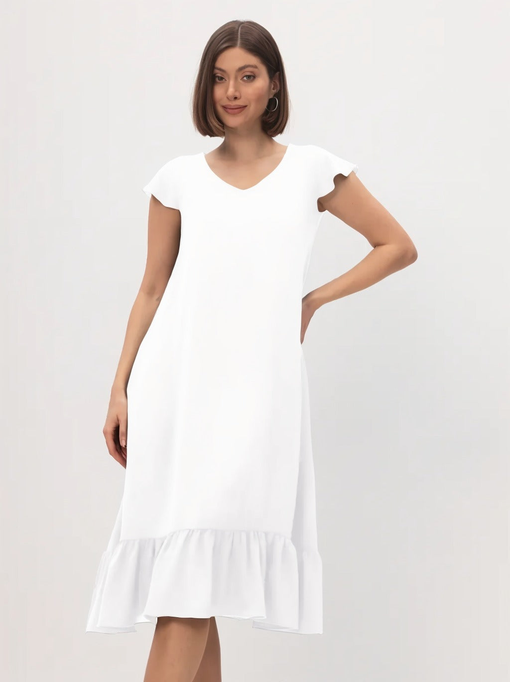 Dame Midi-dress med modernt V-ringning och volangslut Mirla-Eva Jonsson