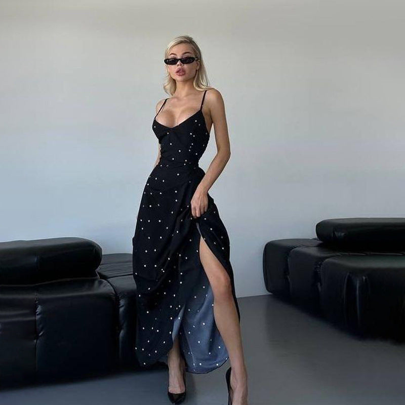 Dame Midikjol med Ömma Spaghettibärande och Punkterande Design Mirla-Eva Jonsson