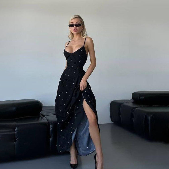 Dame Midikjol med Ömma Spaghettibärande och Punkterande Design Mirla-Eva Jonsson