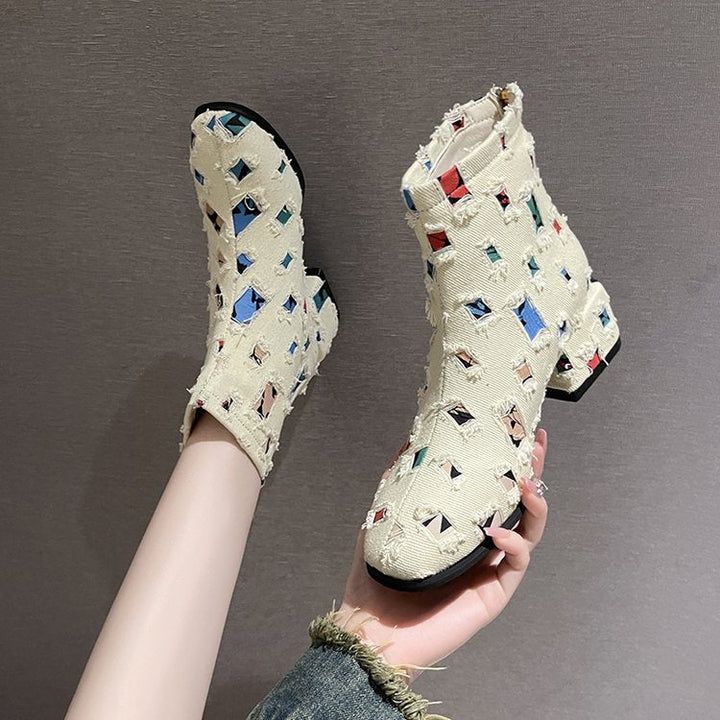 Dame Mode Ankelstövlar med Kreativ Geometrisk Tryck och Elegant Dragkedja Mirla-Eva Jonsson