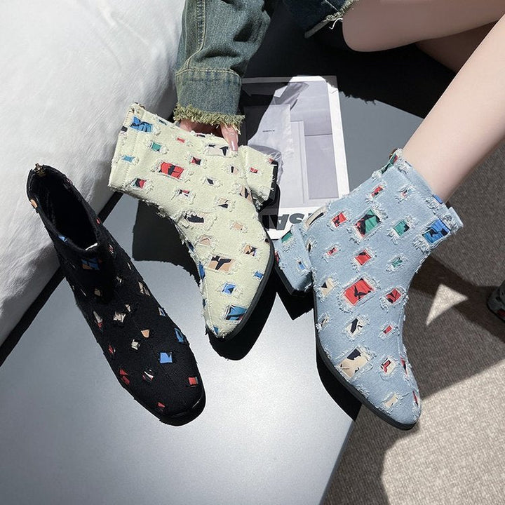 Dame Mode Ankelstövlar med Kreativ Geometrisk Tryck och Elegant Dragkedja Mirla-Eva Jonsson