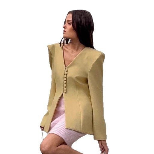 Dame Mode Blazer med asymmetrisk skärning och dekorativa knappar Mirla-Eva Jonsson