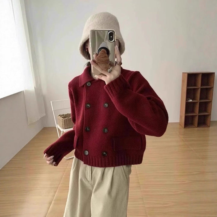 Dame Mode Stickad tröja med dubbel knappslå och rundhalsad Eva Jonsson-Eva Jonsson