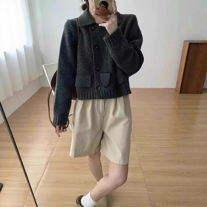 Dame Mode Stickad tröja med dubbel knappslå och rundhalsad Eva Jonsson-Eva Jonsson