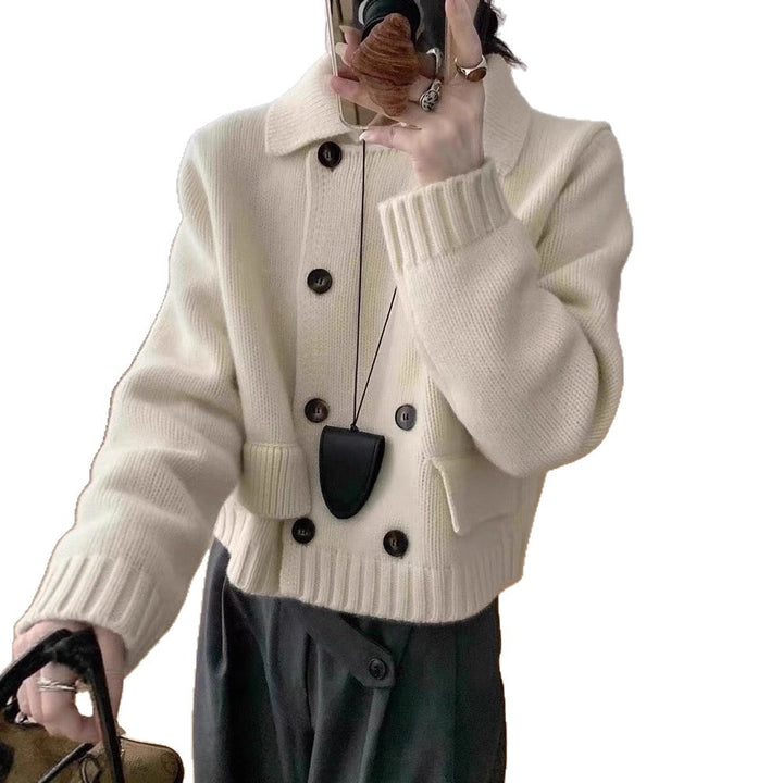 Dame Mode Stickad tröja med dubbel knappslå och rundhalsad Eva Jonsson-Eva Jonsson